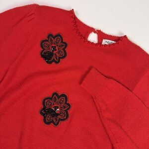 Vintage 90s Andrea Gayle Red Beaded Tassel Sweater Womens Petite M Retro Holiday